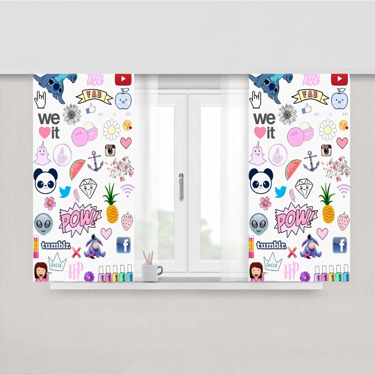 Social Media Emoticon Wallpaper Peach Skin Window Curtains