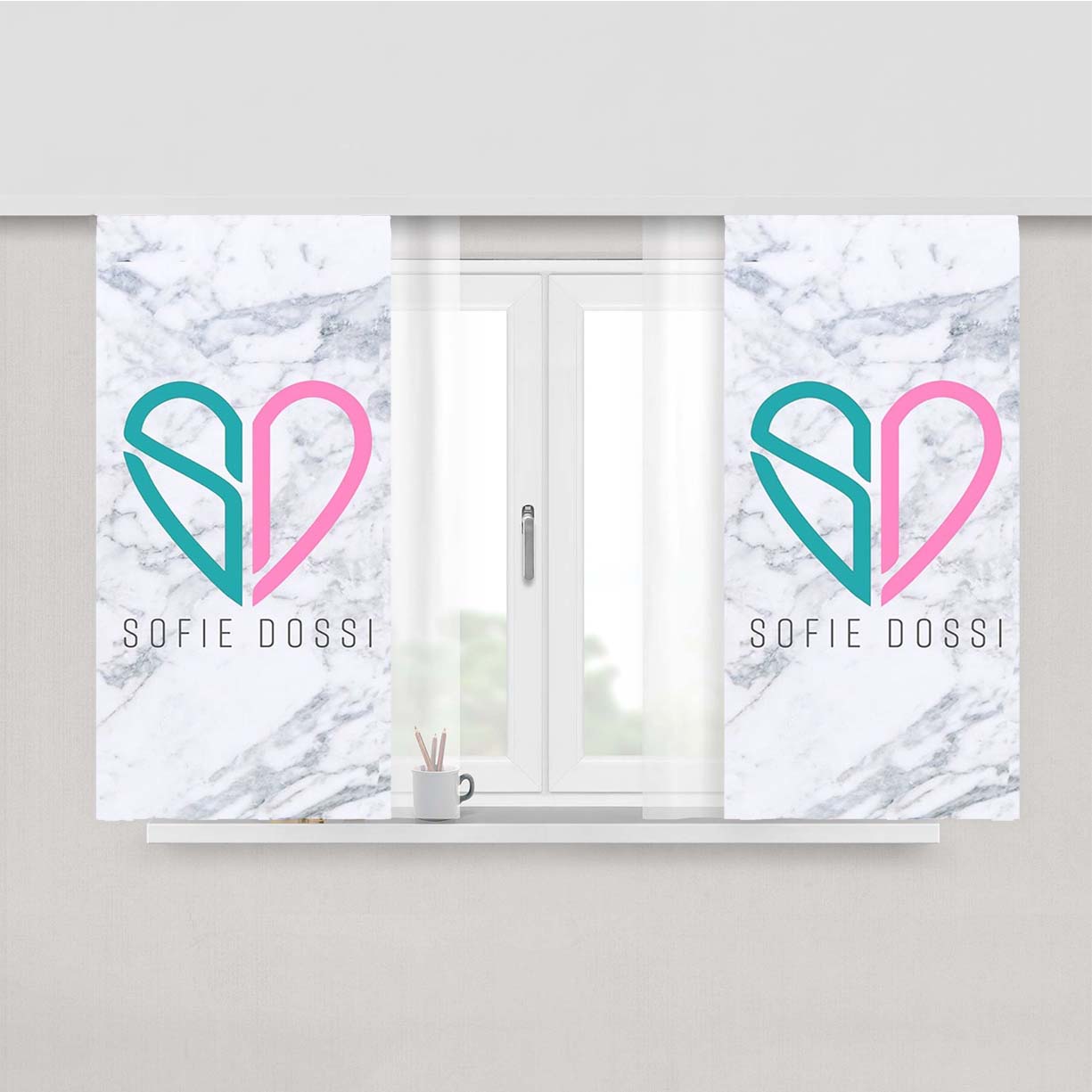 Sofie Dossi Marbele Logo Peach Skin Window Curtains