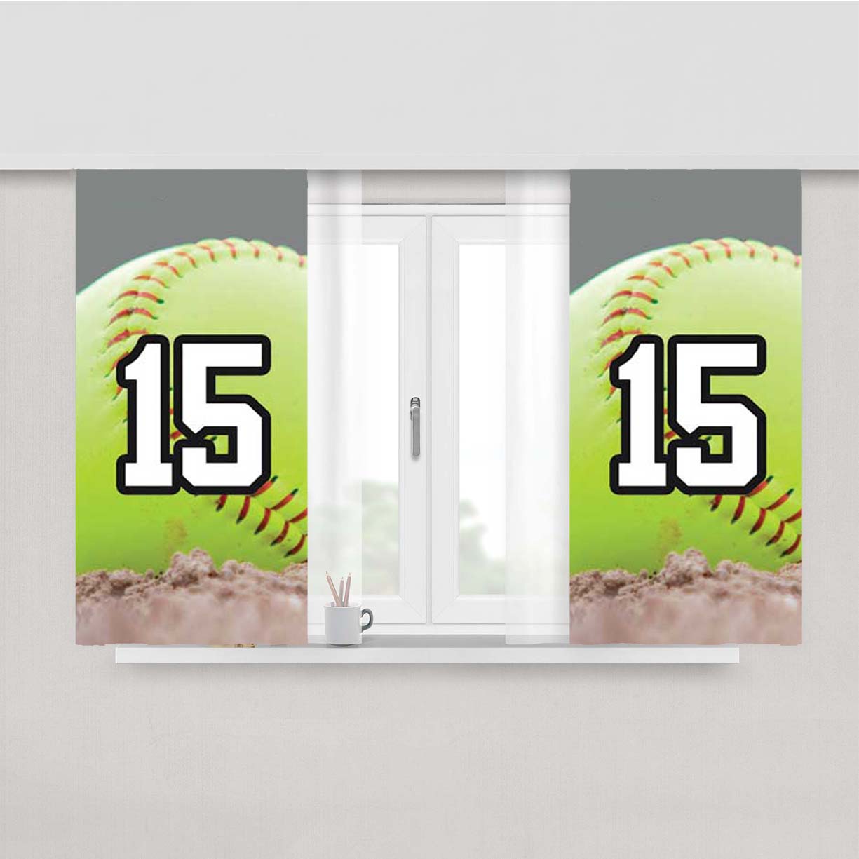 Softball Number 15 Peach Skin Window Curtains