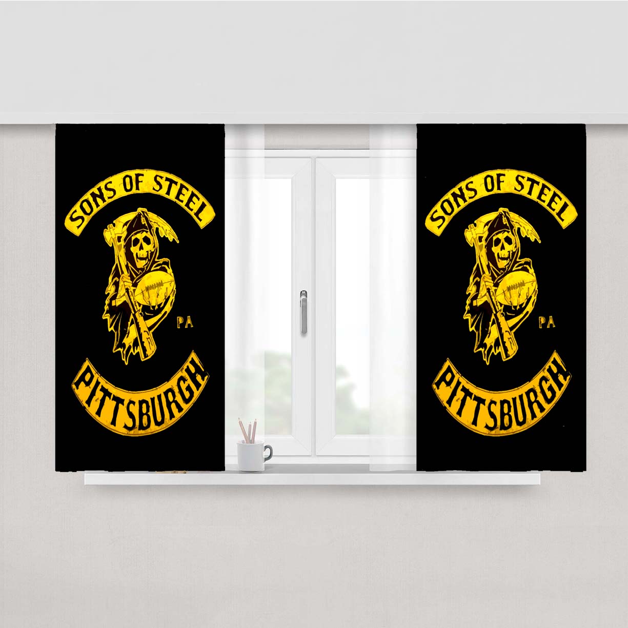 Sons Of Steel Pittsburgh Soa Parody Logo Peach Skin Window Curtains
