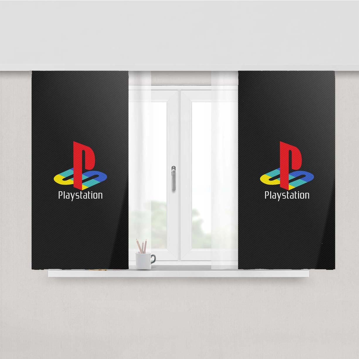 Sony Playstation Logo Dark Peach Skin Window Curtains