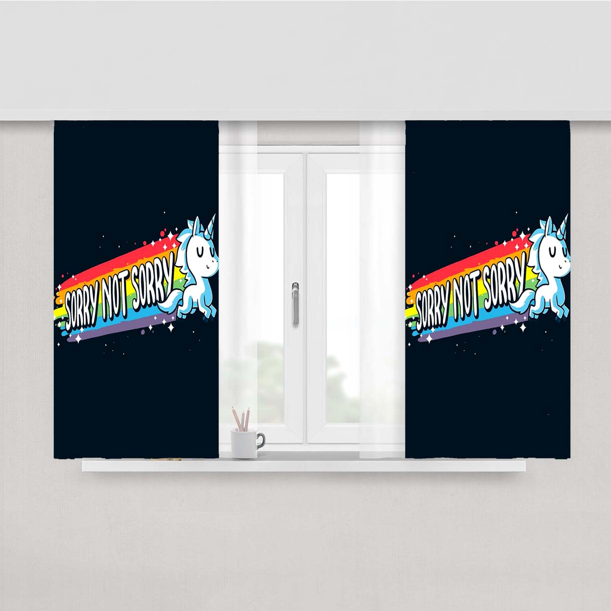 Sorry Not Sorry Unicorn Peach Skin Window Curtains