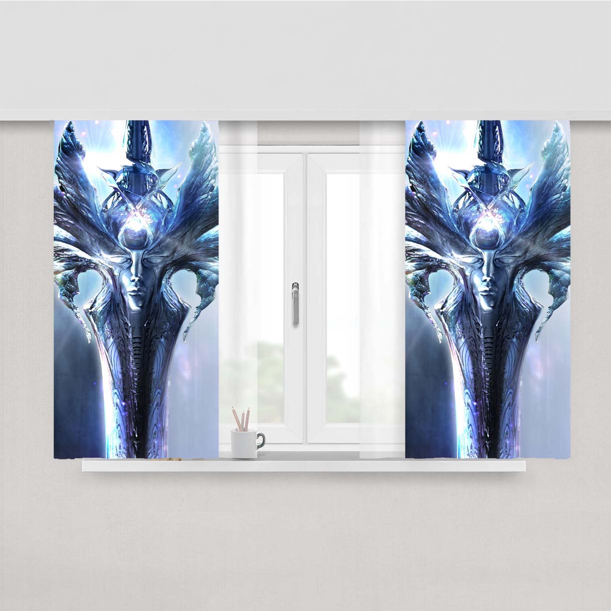 Soul Calibur Blue Sword Peach Skin Window Curtains