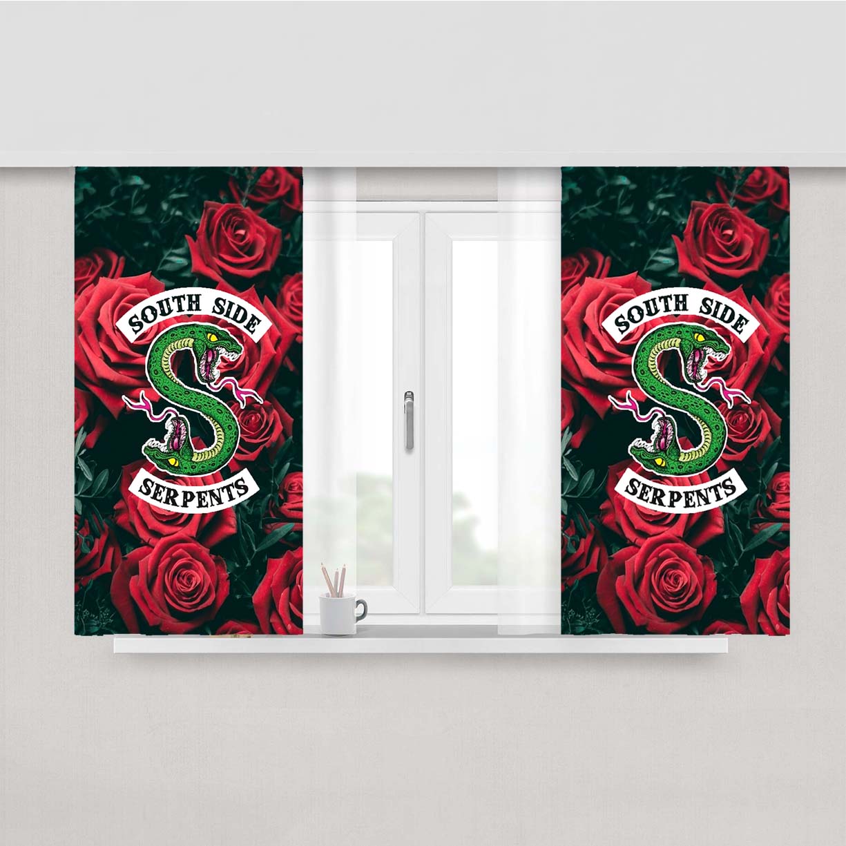 Southside Serpents Riverdale Rose Background Peach Skin Window Curtains