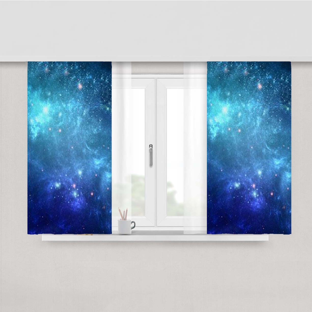 Space Blue Dots Peach Skin Window Curtains