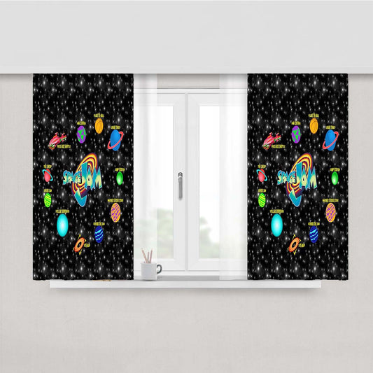 Space Jam Black Peach Skin Window Curtains