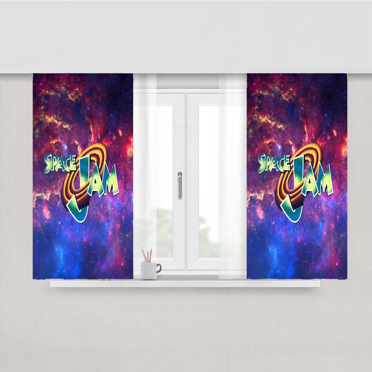 Space Jam Galaxy Peach Skin Window Curtains
