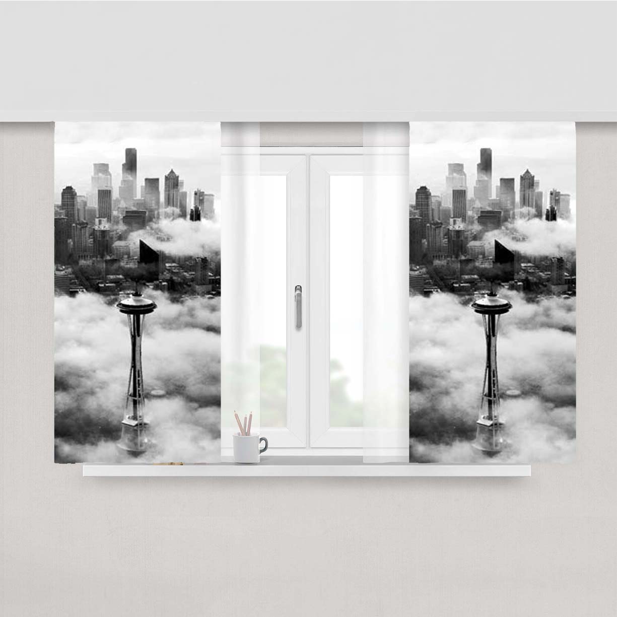Space Needle Clouds Peach Skin Window Curtains