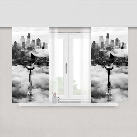 Space Needle Clouds Peach Skin Window Curtains