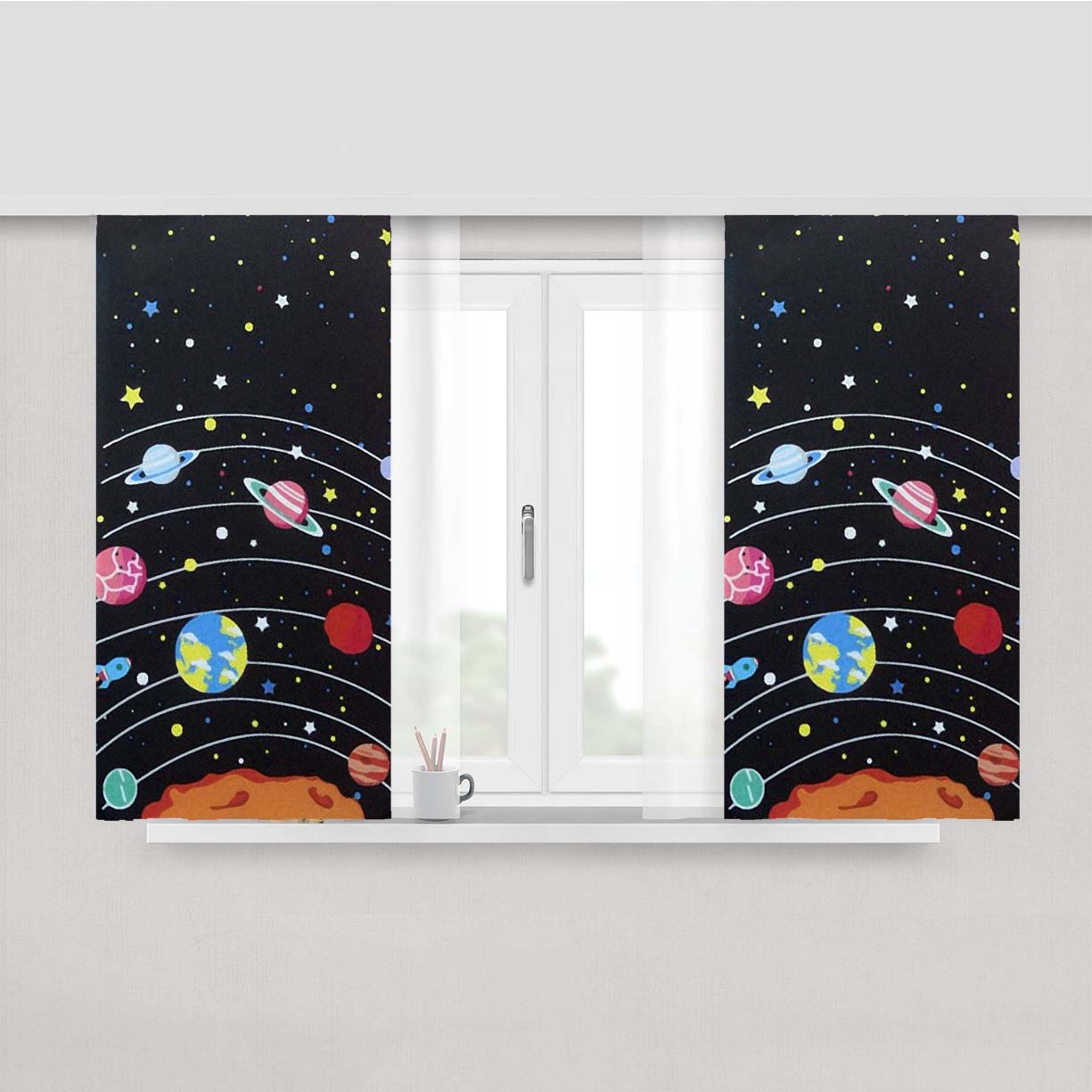 Space Solar System Universe Planet Stars Peach Skin Window Curtains