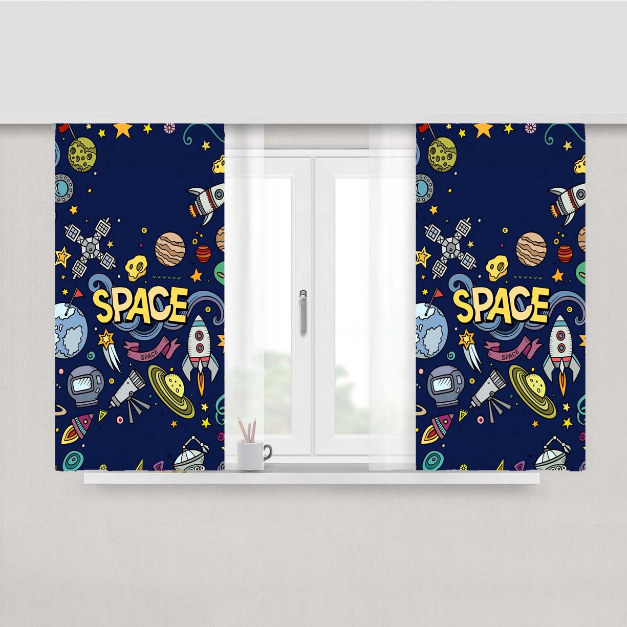 Space Stuff Wallpaper Peach Skin Window Curtains
