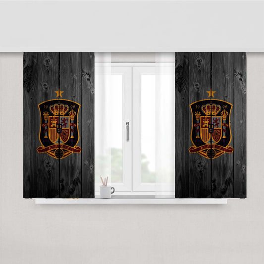 Spain National Team Logo Dark Wood Wallpaper Peach Skin Window Curtains
