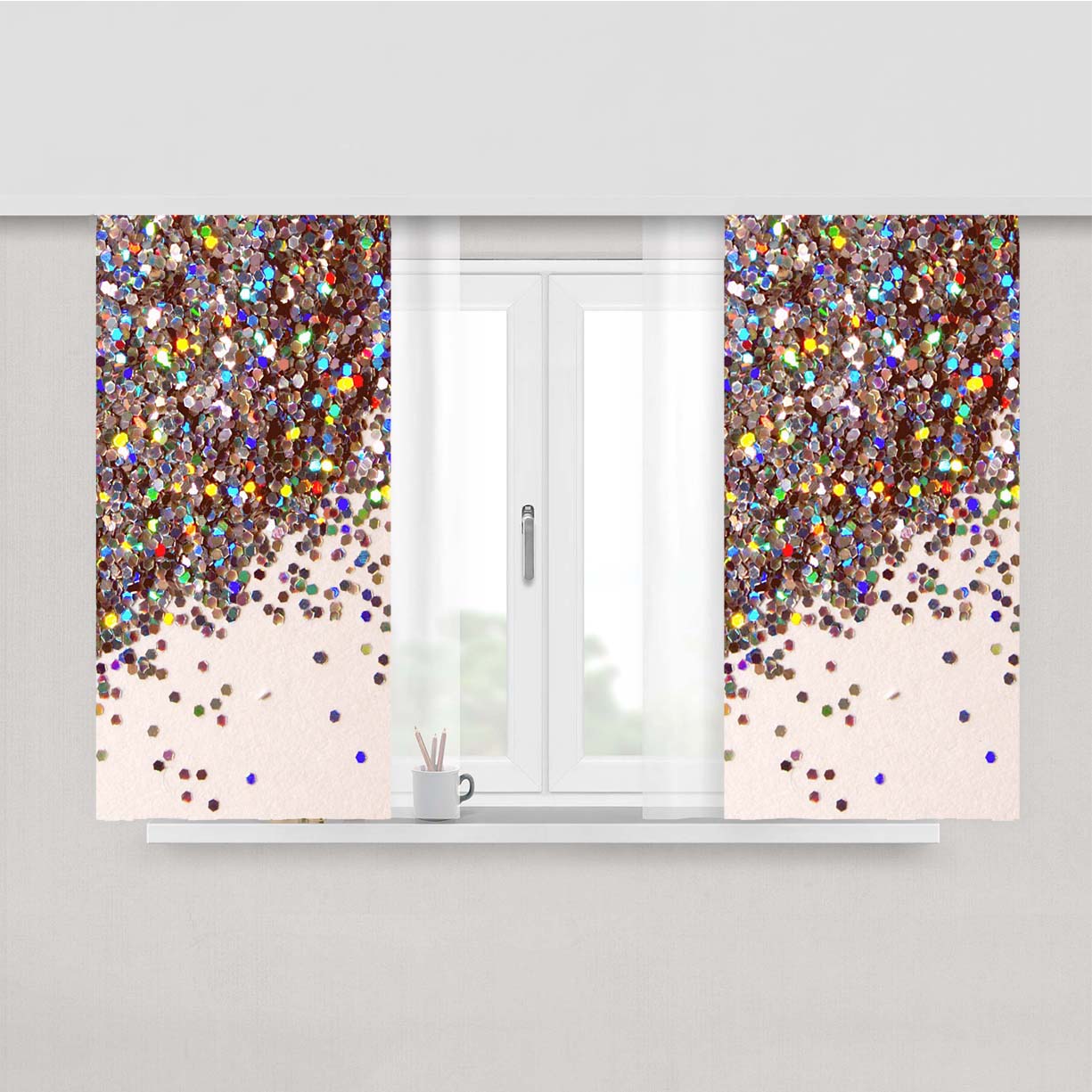 Sparkles Glitter Peach Skin Window Curtains