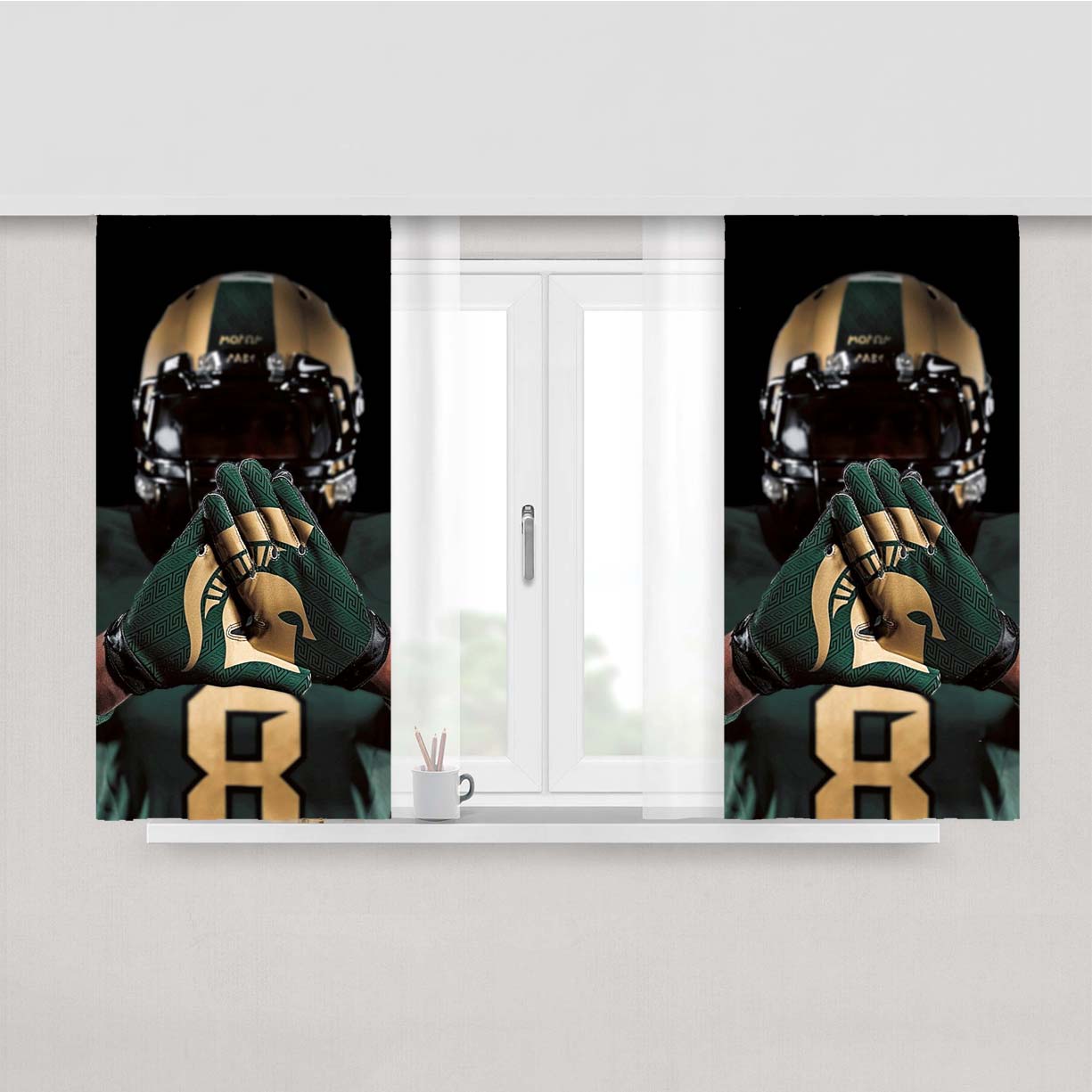 Spartan Football From Michigan Peach Skin Window Curtains