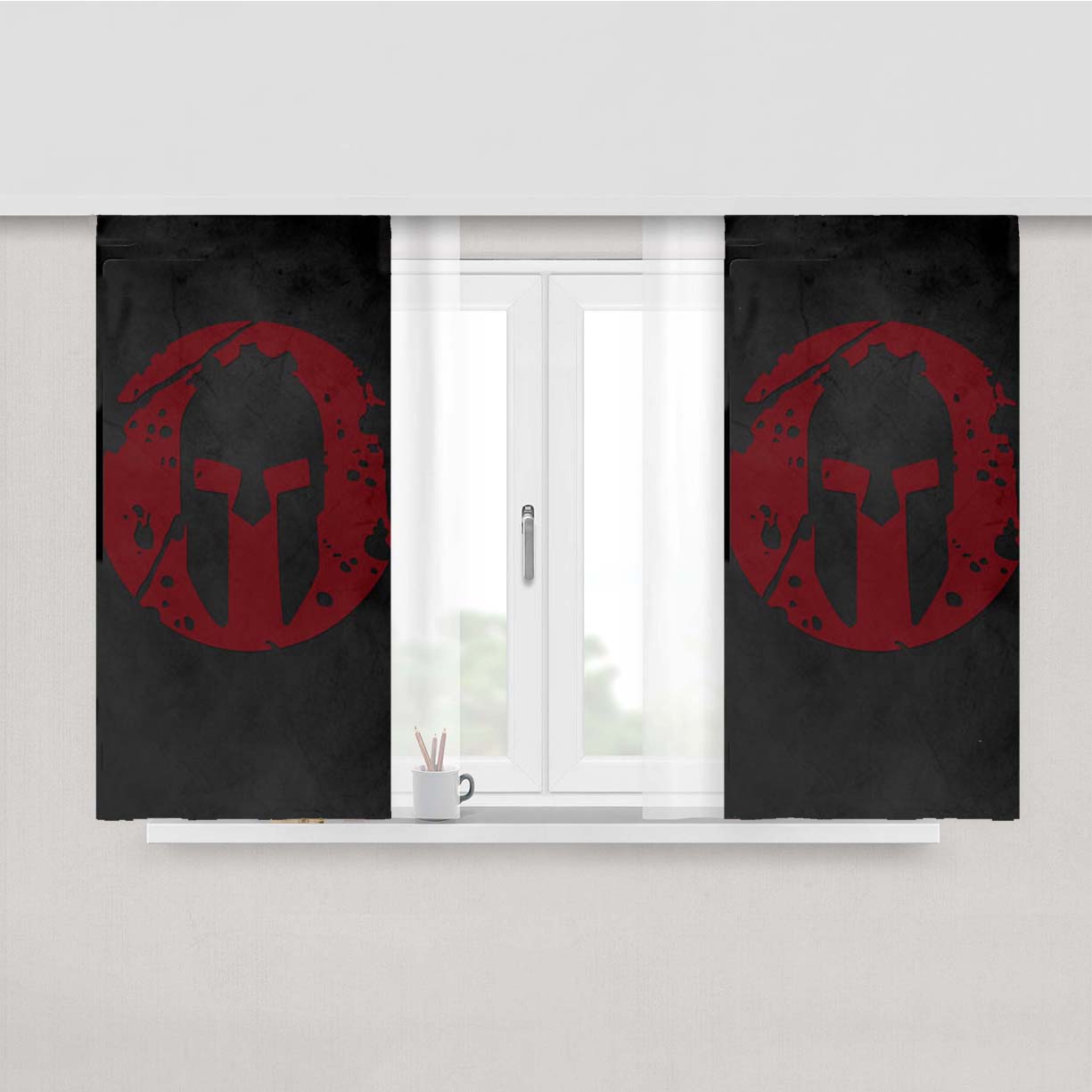 Spartan Soldier Mask Logo Peach Skin Window Curtains