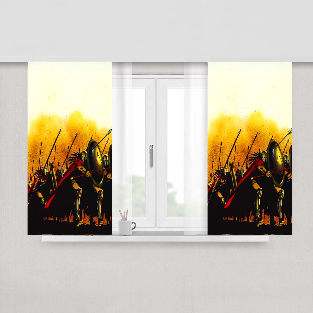 Spartan Warriors Peach Skin Window Curtains