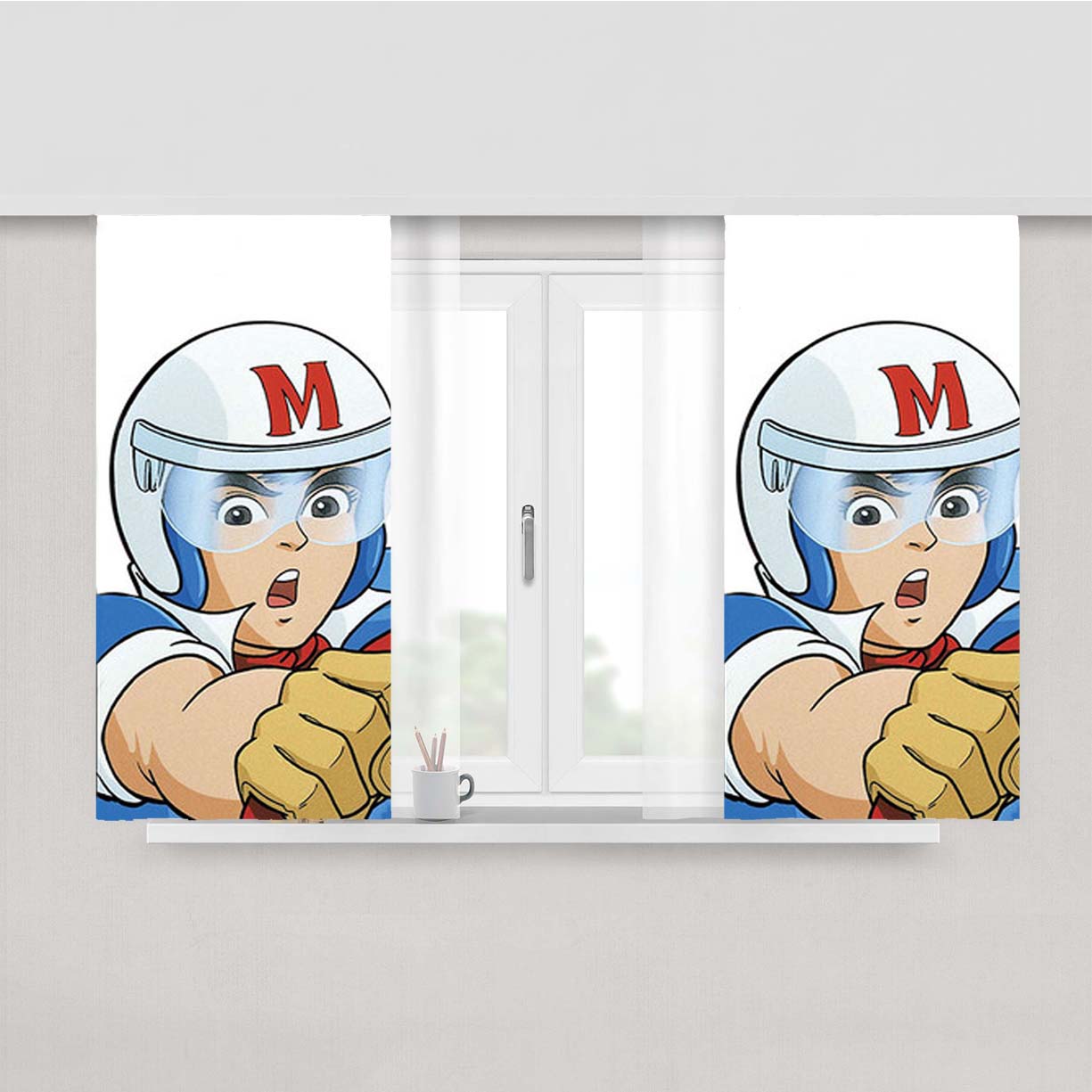 Speed Racer Cartoon Car Peach Skin Window Curtains
