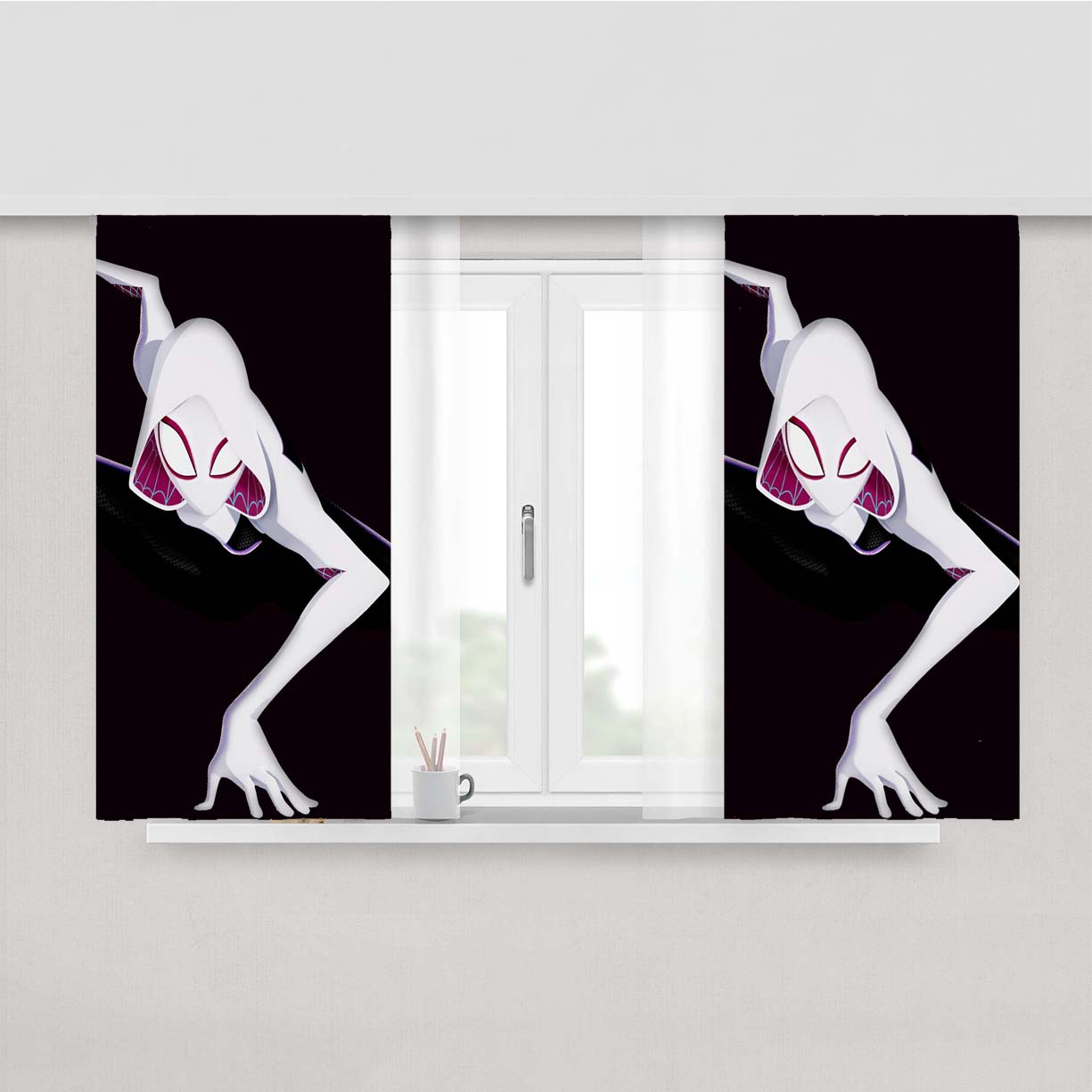 Spider Gwen Minimalism Black Peach Skin Window Curtains