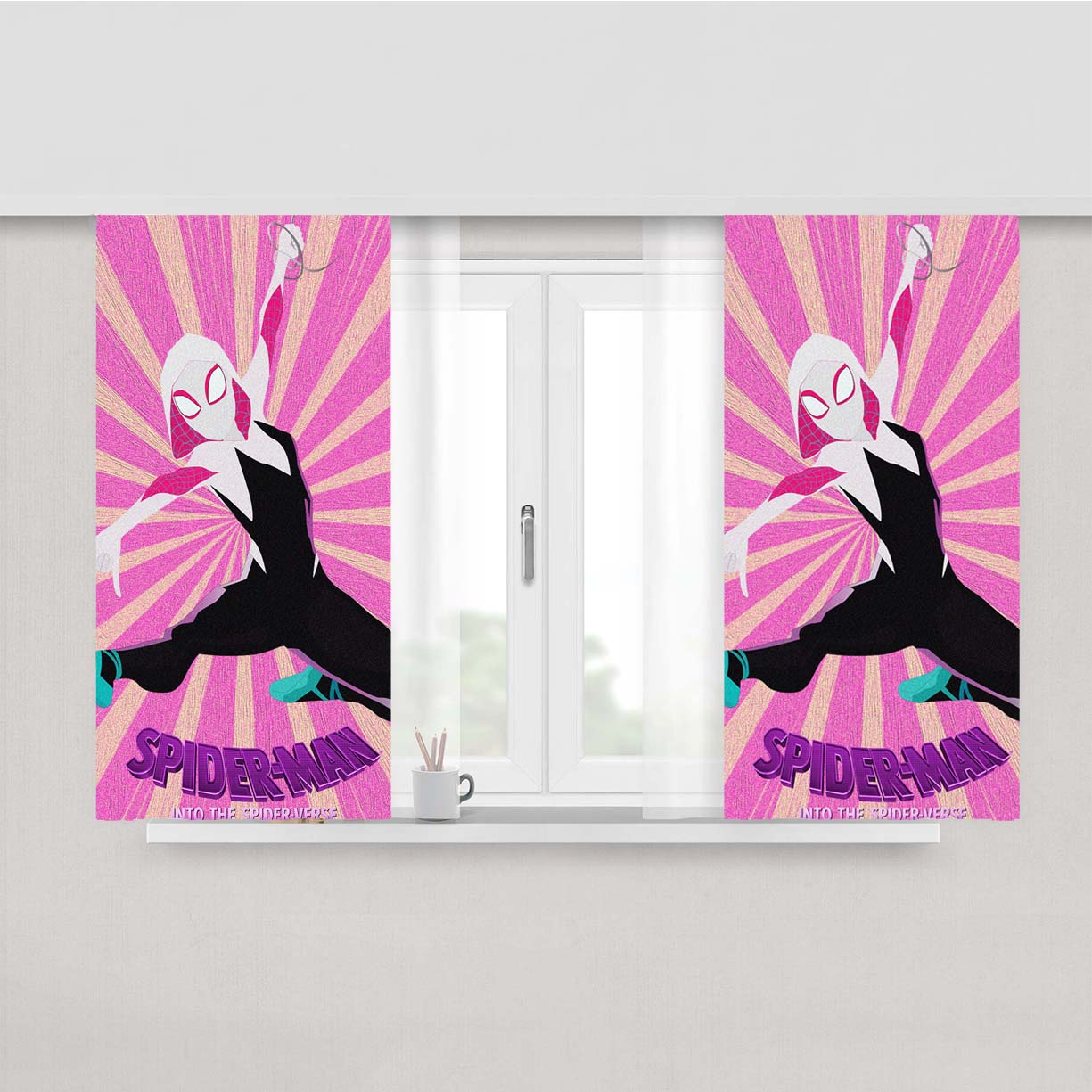 Spider Gwen Pink Strip Peach Skin Window Curtains