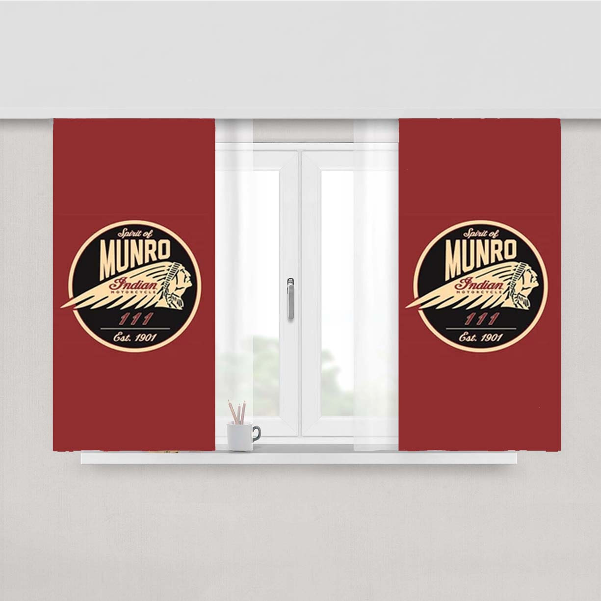 Spirit Of Munro Indian Motorcycle Peach Skin Window Curtains