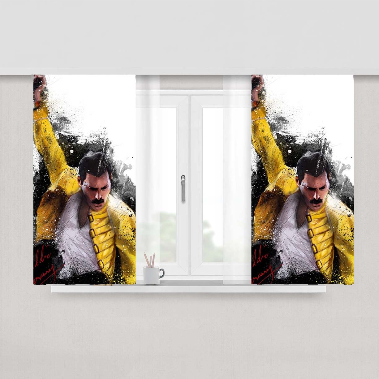 Splat Art Freddie Mercury Queen Peach Skin Window Curtains