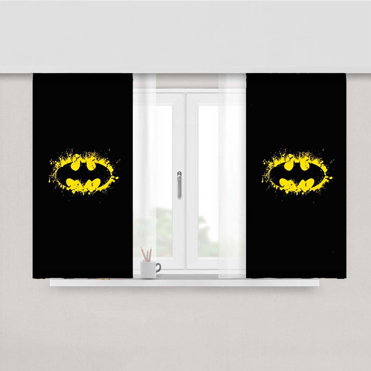 Splat Batman Logo Peach Skin Window Curtains