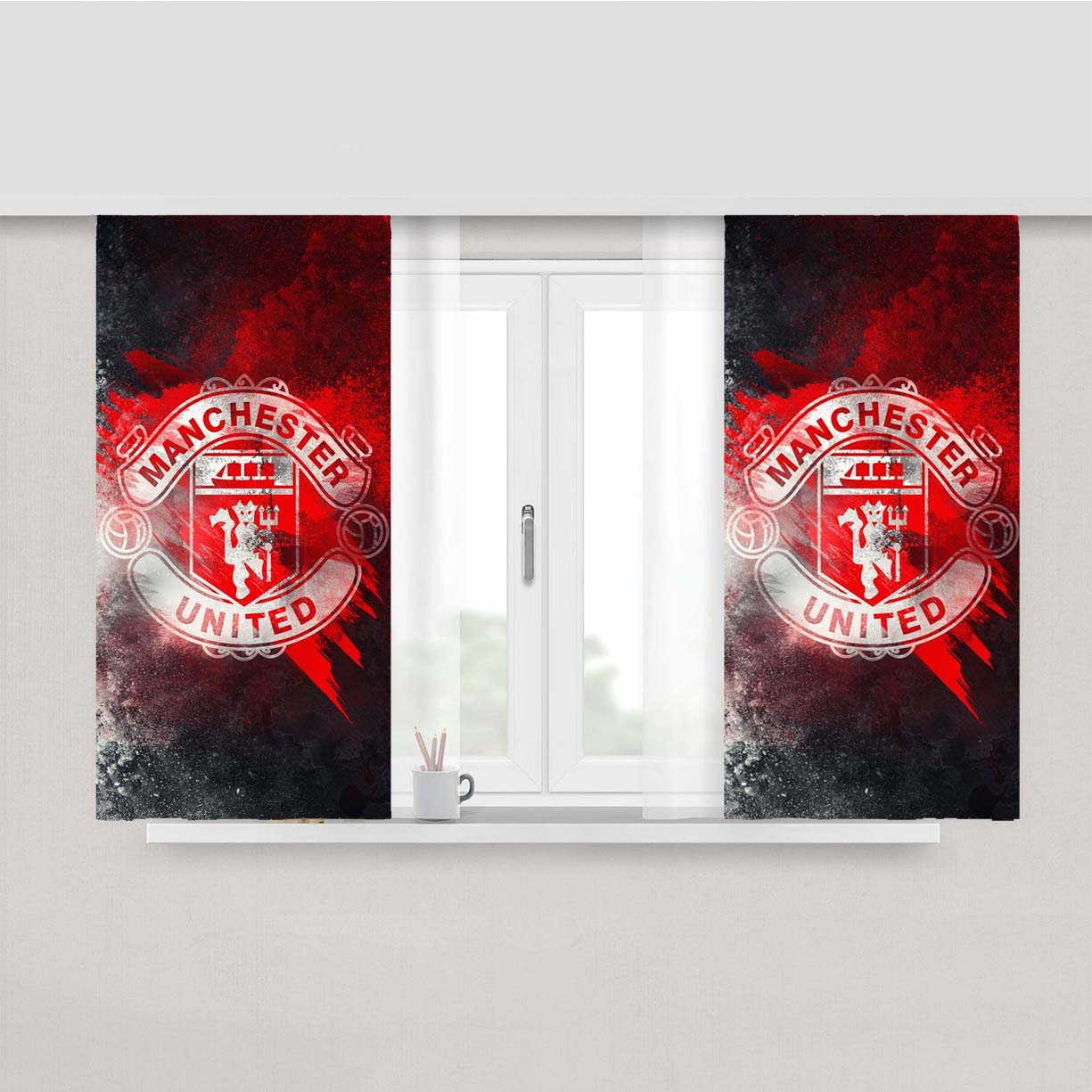 Splat Brush Manchester United Logo Peach Skin Window Curtains