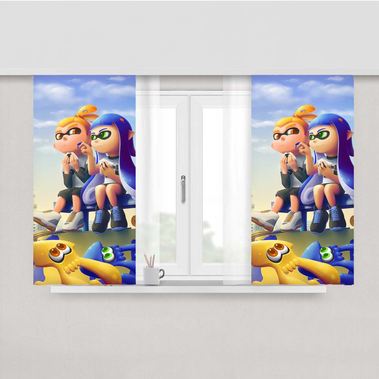 Splatoon In Love Peach Skin Window Curtains