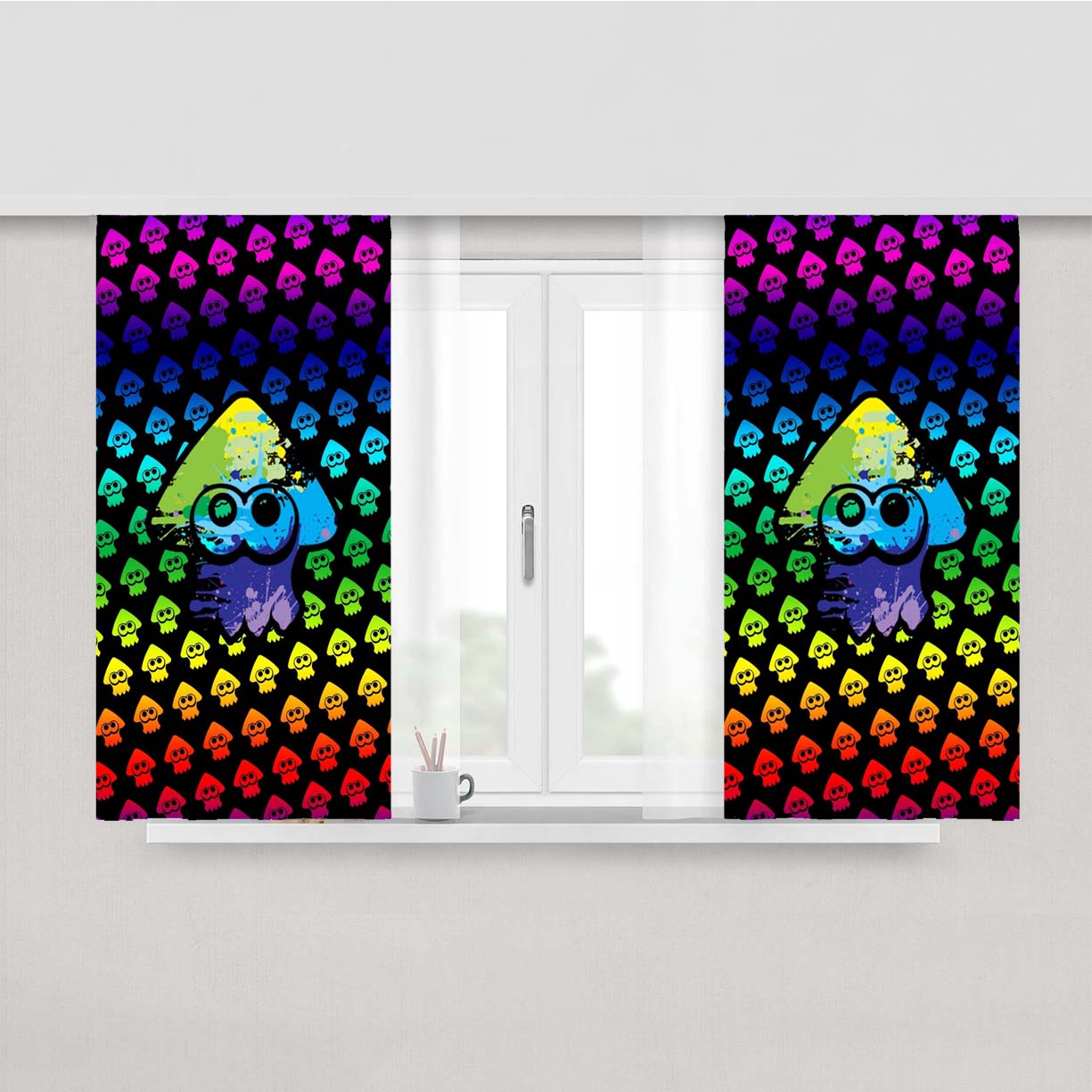 Splatoon Multicolor Peach Skin Window Curtains