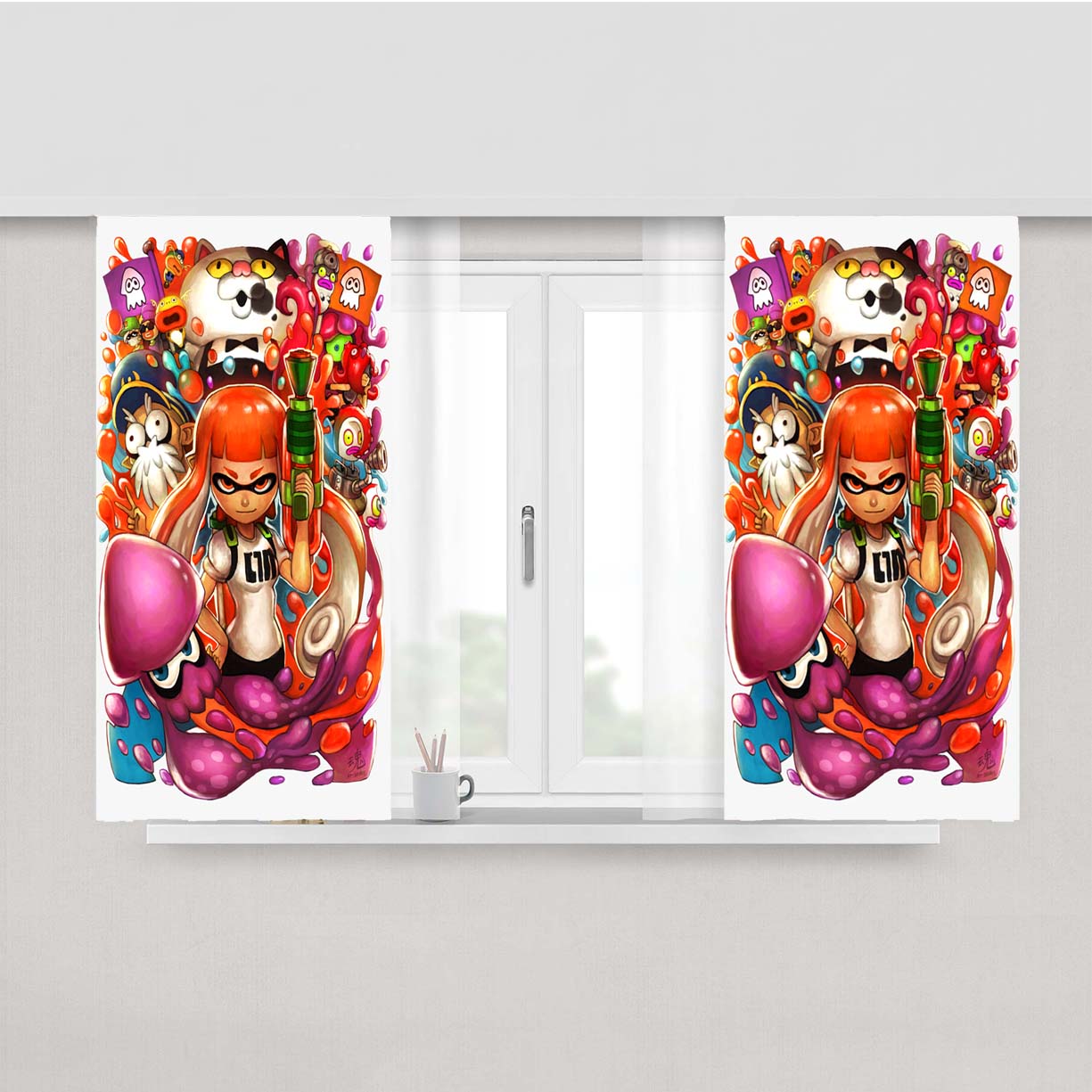 Splatoon Poster Game Fanart Wallpaper Peach Skin Window Curtains