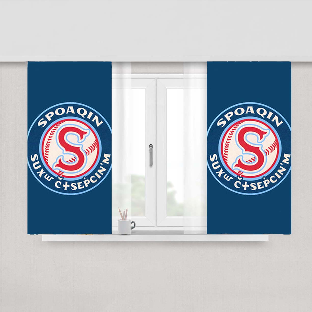 Spoaqin Indians Baseball Logo Blue Peach Skin Window Curtains