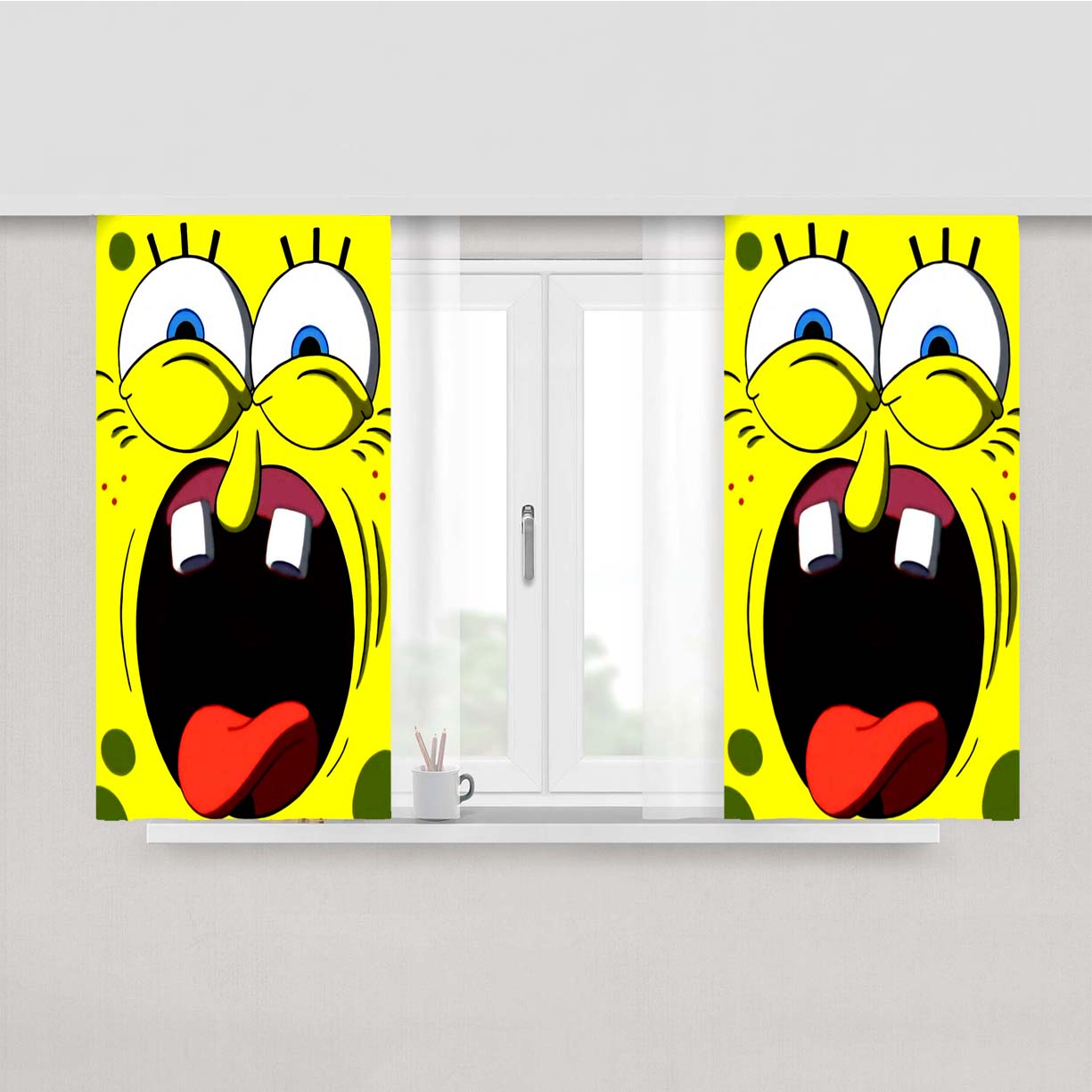 Spongbob Face Peach Skin Window Curtains