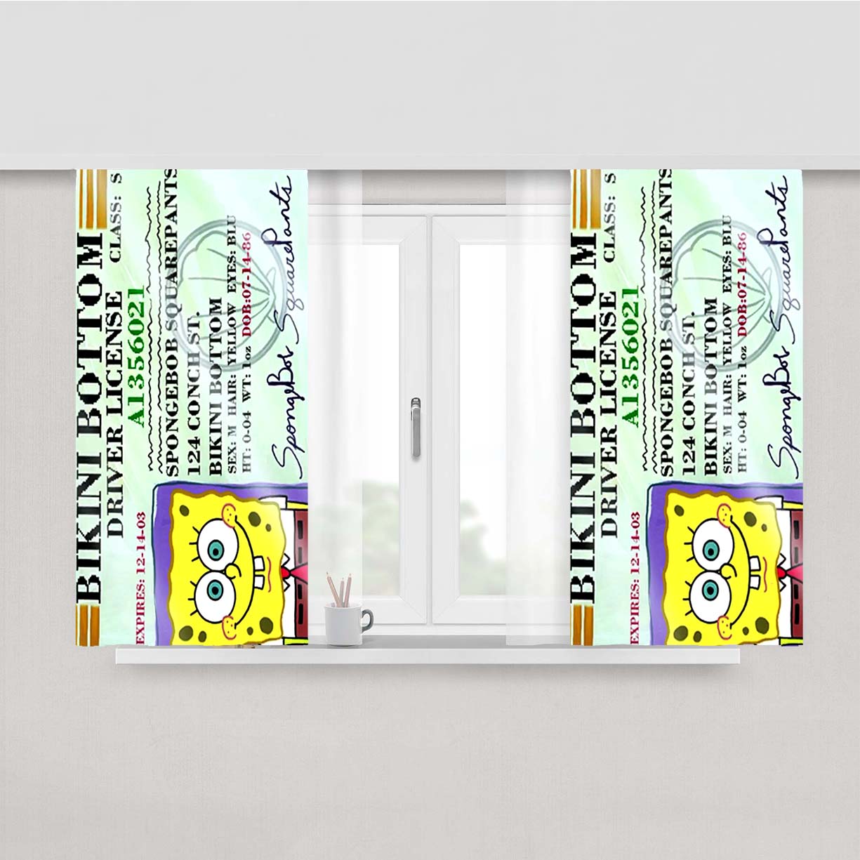Sponge Bob Driving License Peach Skin Window Curtains