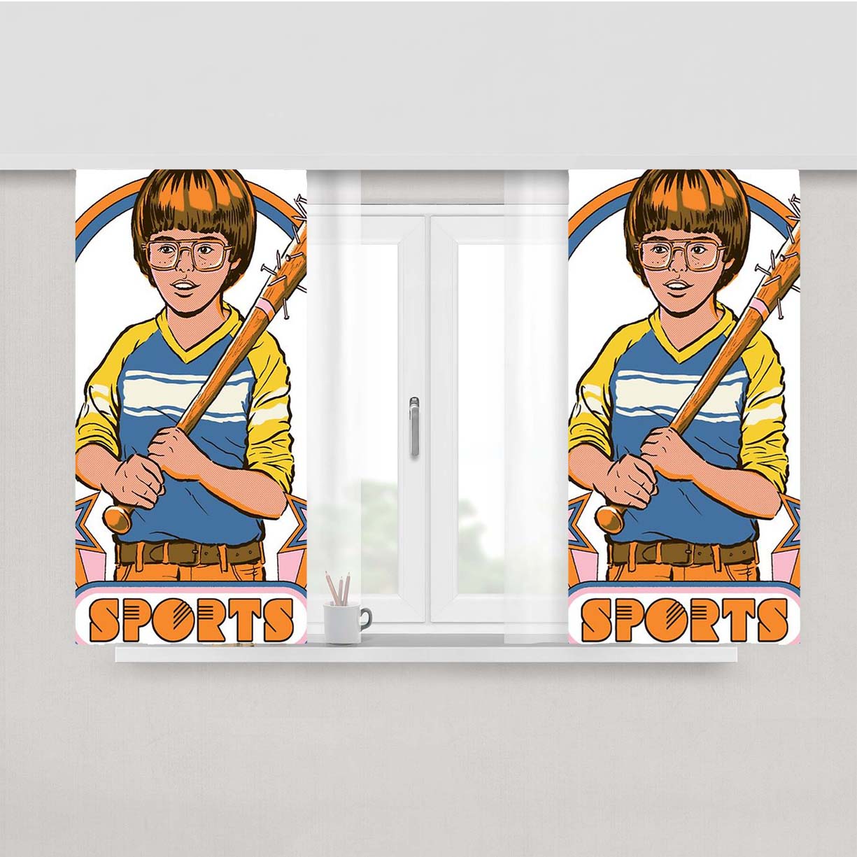 Sport Vintage Cartoon Peach Skin Window Curtains