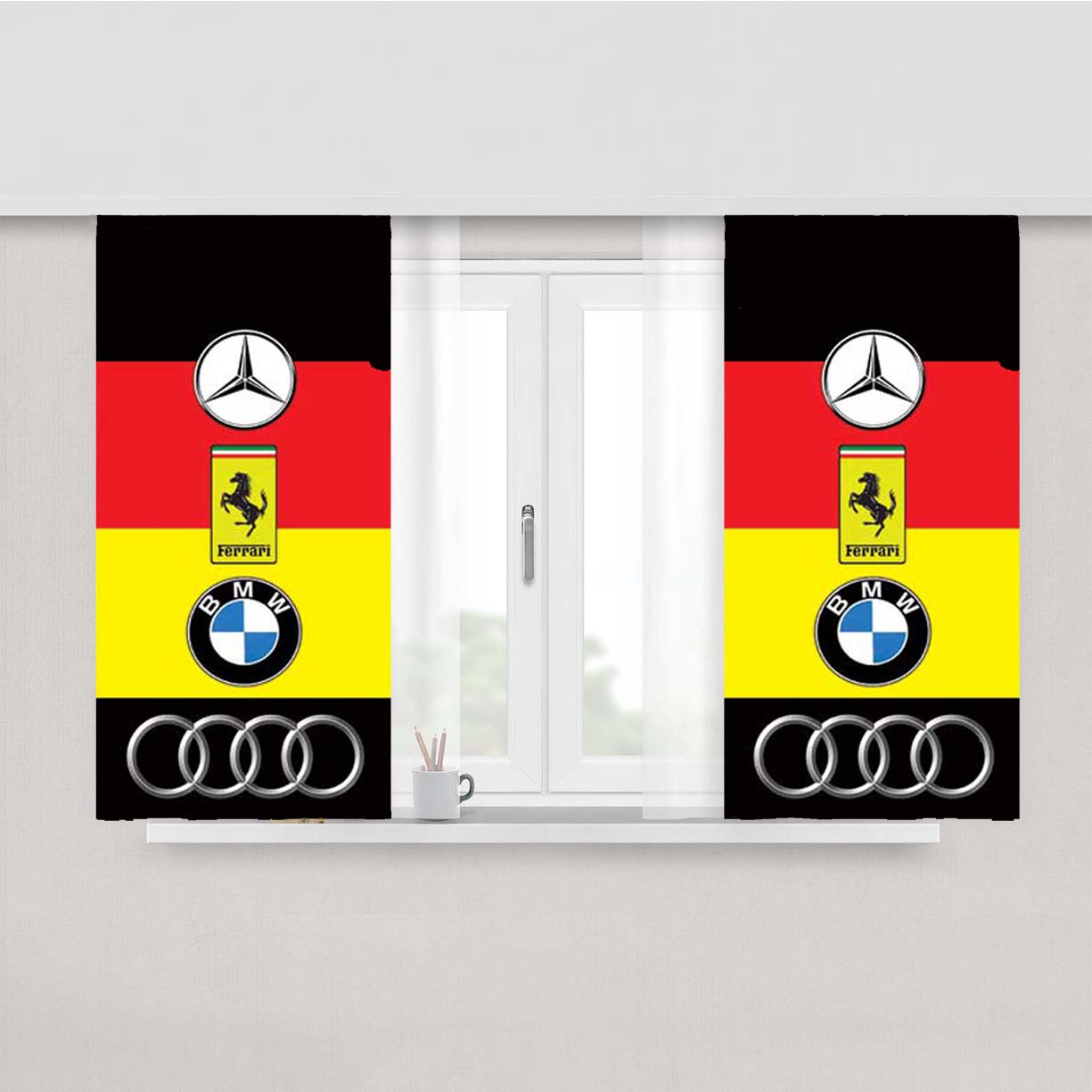 Sports Cars 4 Logos Peach Skin Window Curtains