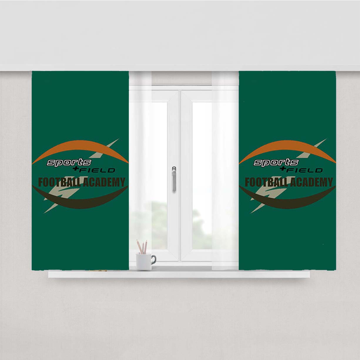 Sports Field Football Academy Logos Peach Skin Window Curtains