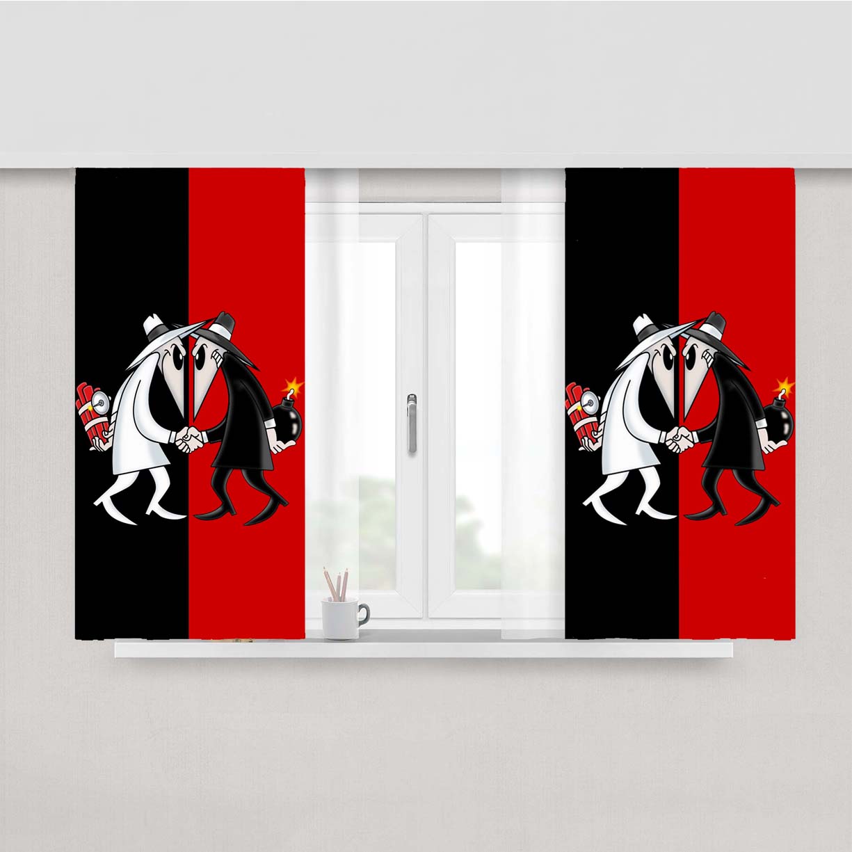 Spy Bom Vs Spy Grenade Red Black Peach Skin Window Curtains