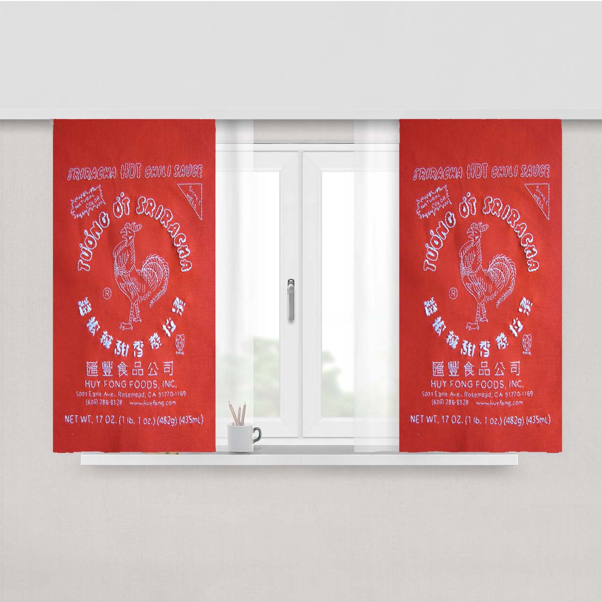 Sriracha Hot Sauce Peach Skin Window Curtains