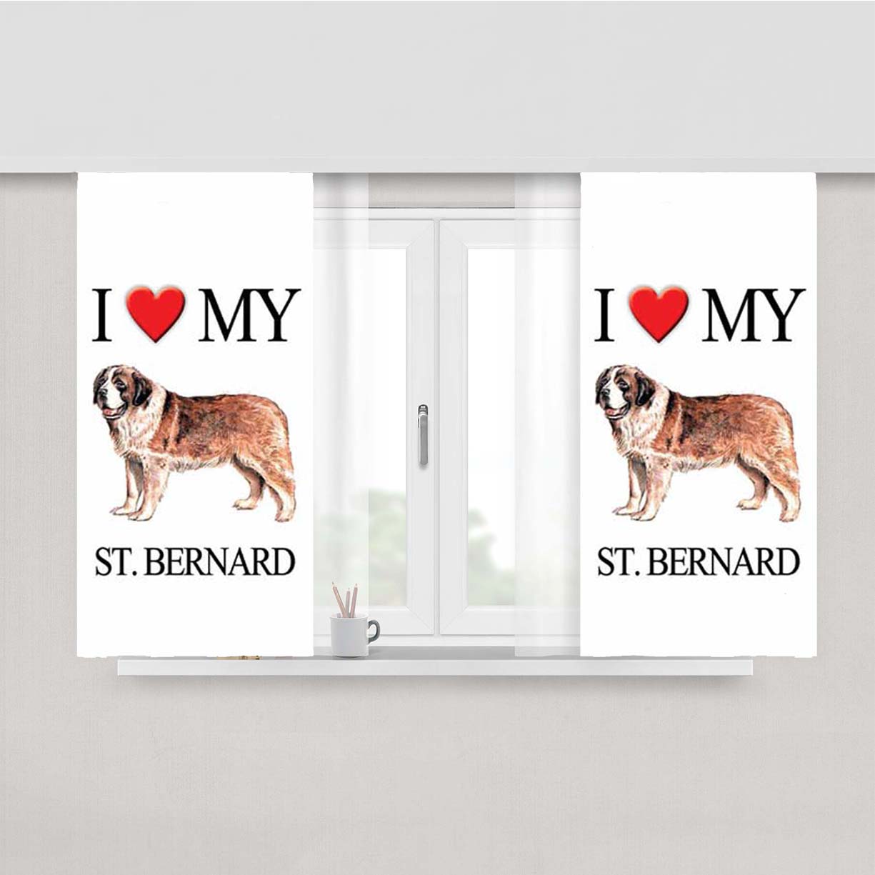 St Bernard I Heart Peach Skin Window Curtains