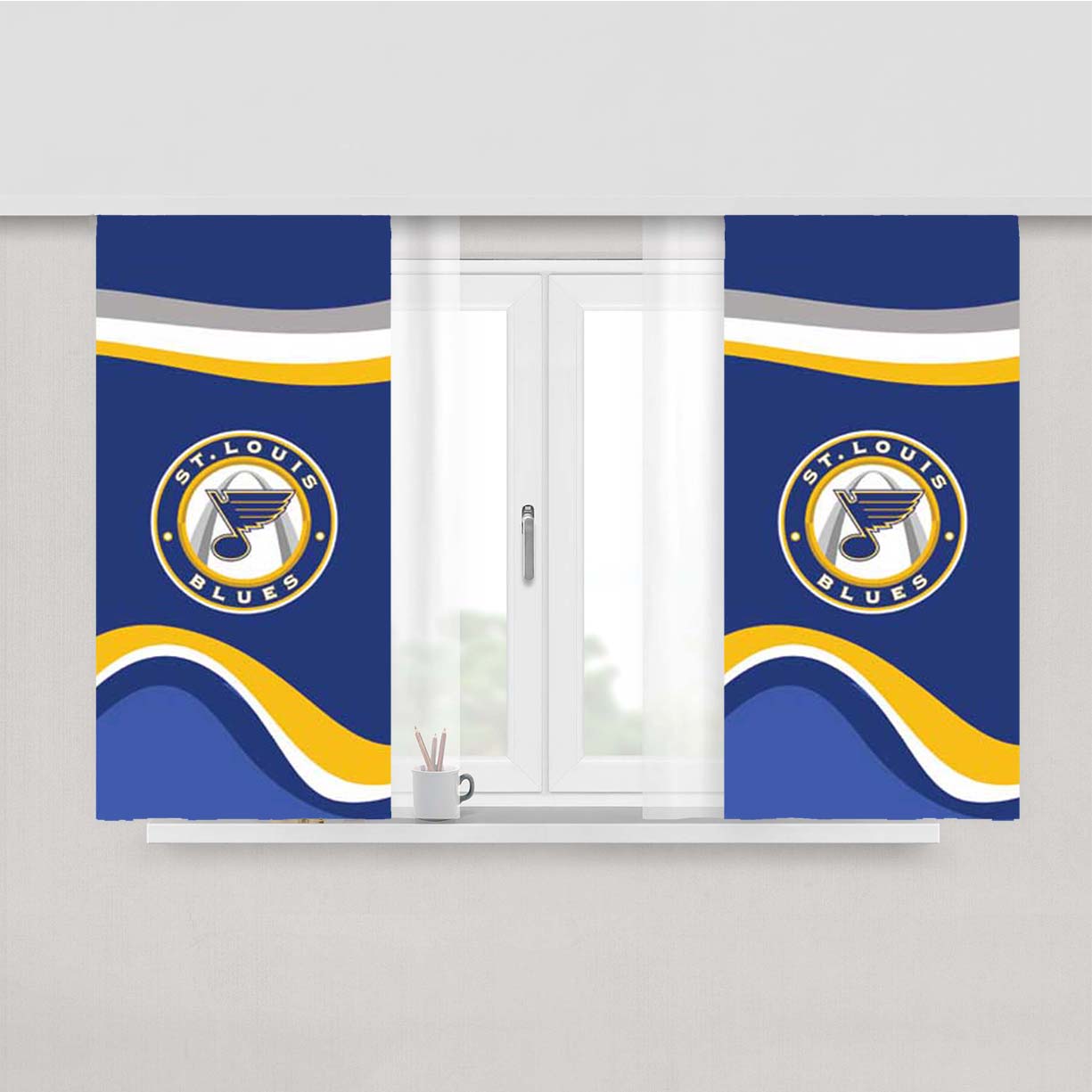 St Louis Blues Wavy Banners Logo Peach Skin Window Curtains