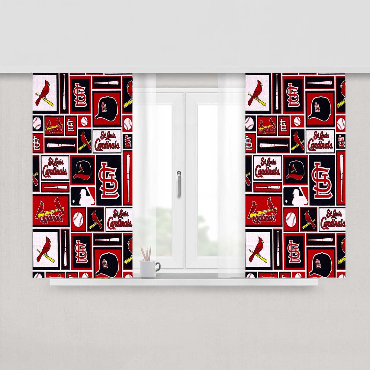 St Louis Cardinals Baseball Doodle Logo Peach Skin Window Curtains