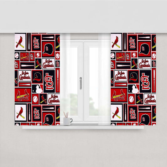 St Louis Cardinals Baseball Doodle Logo Peach Skin Window Curtains