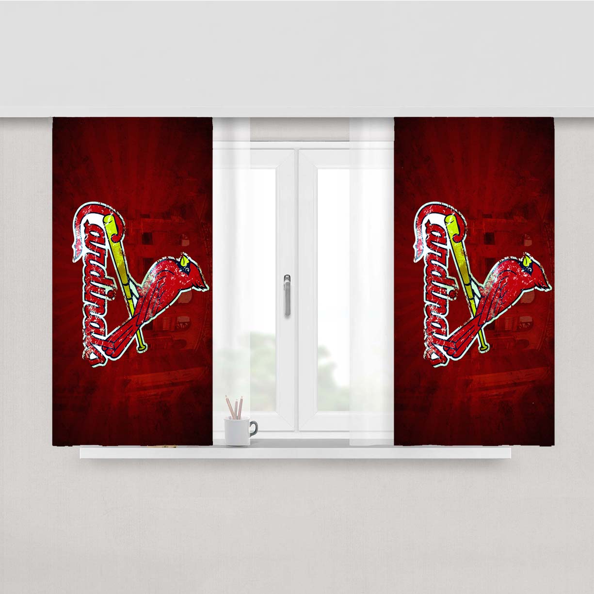 St Louis Cardinals Logo Red Peach Skin Window Curtains