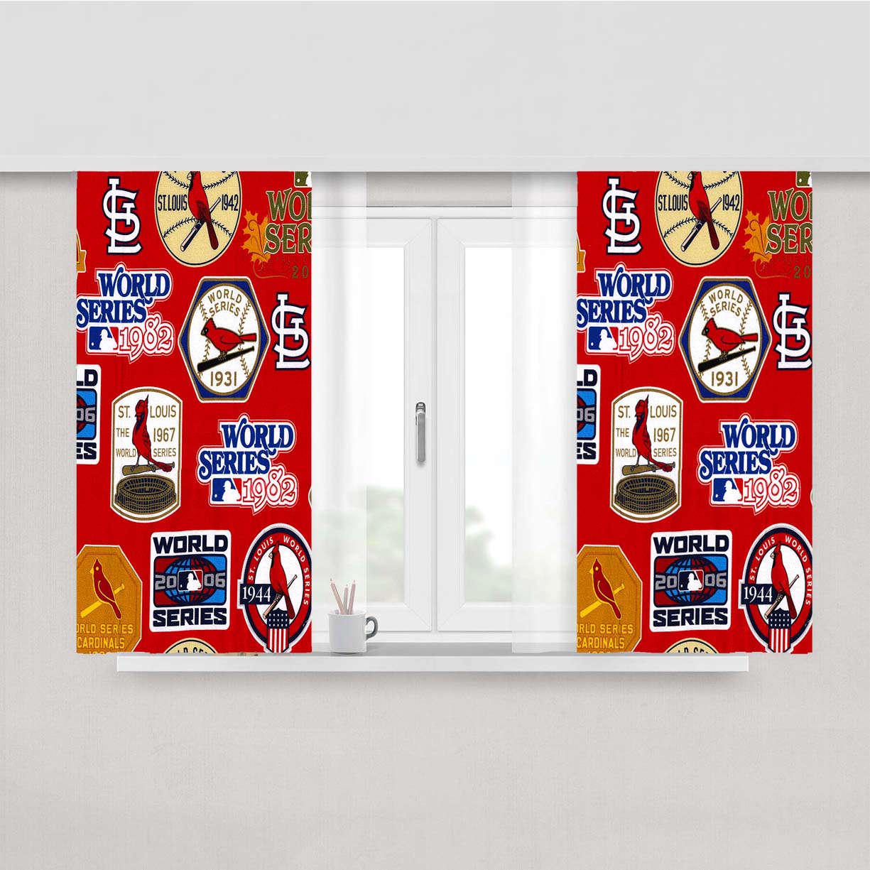 St Louis Cardinals World Series Emblem Peach Skin Window Curtains