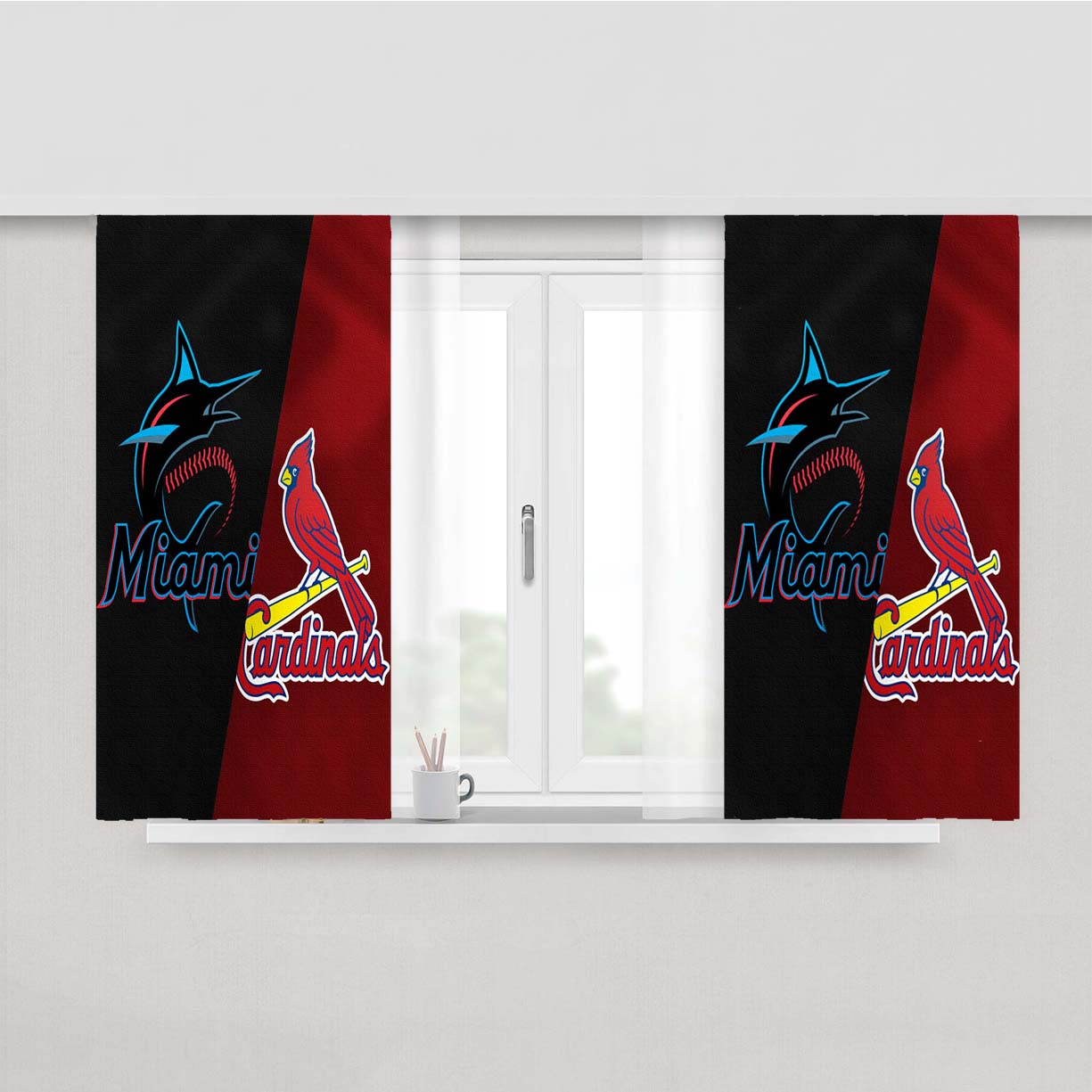 St Louis Cardinals X Miami Marlins Emblem Peach Skin Window Curtains