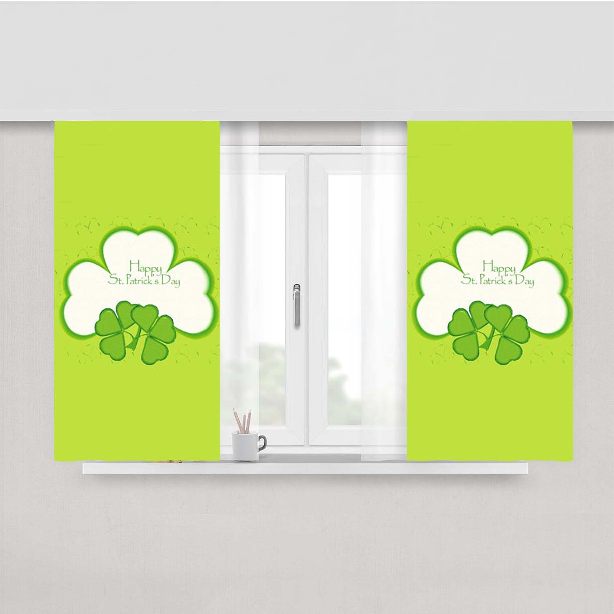 St Patricks Day Clover Peach Skin Window Curtains