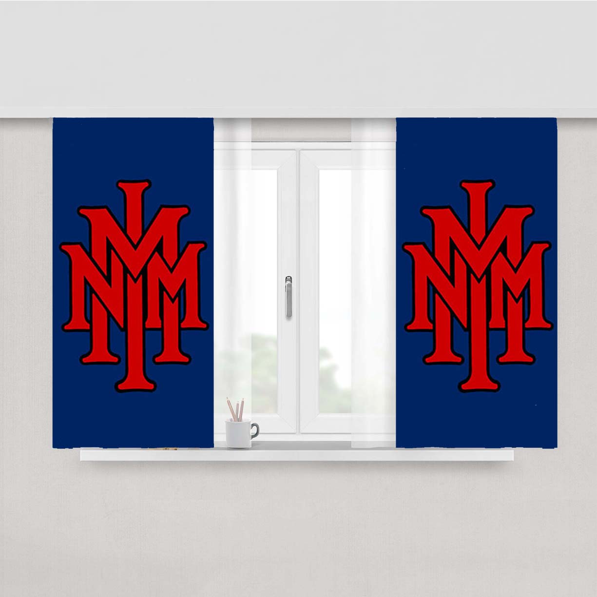 Stackednmmi Baseball Logo Blue Peach Skin Window Curtains