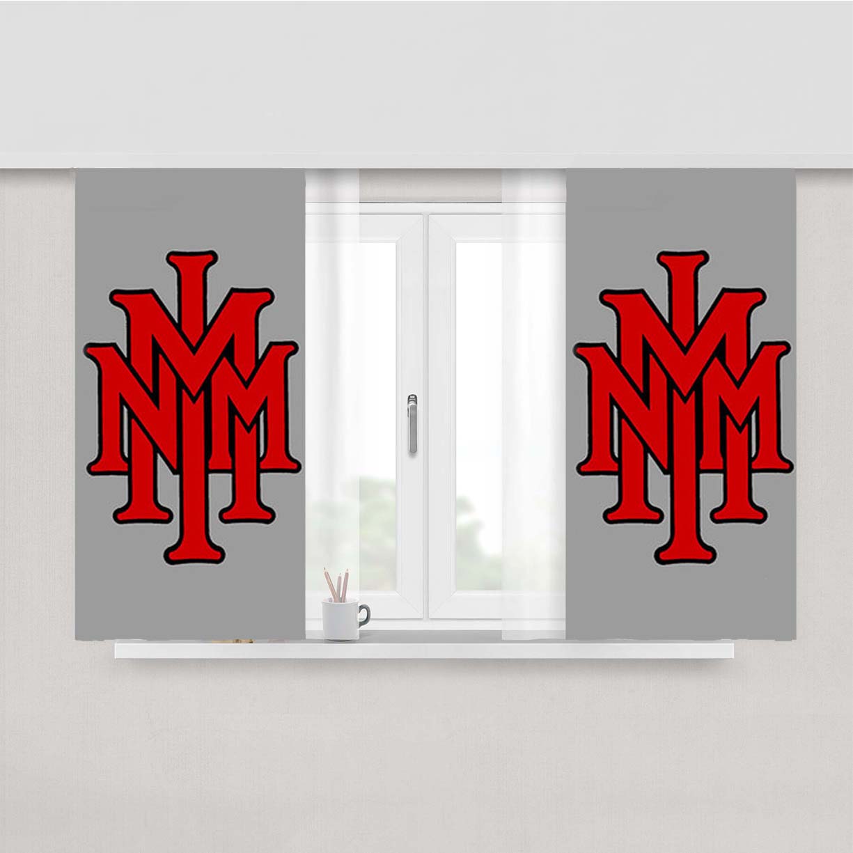 Stackednmmi Baseball Logo Gray Peach Skin Window Curtains