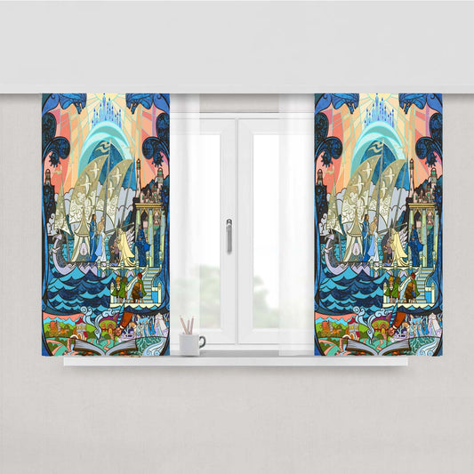 Stained Glass Inspired Art Grey Havens Middle Earth Elves Peach Skin Window Curtains