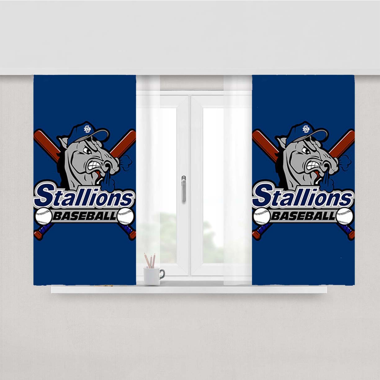 Stallions Baseball Logo Blue Peach Skin Window Curtains